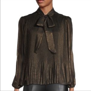 Nanette Lepore Metallic Ruffled Tie-Neck Top Sz M